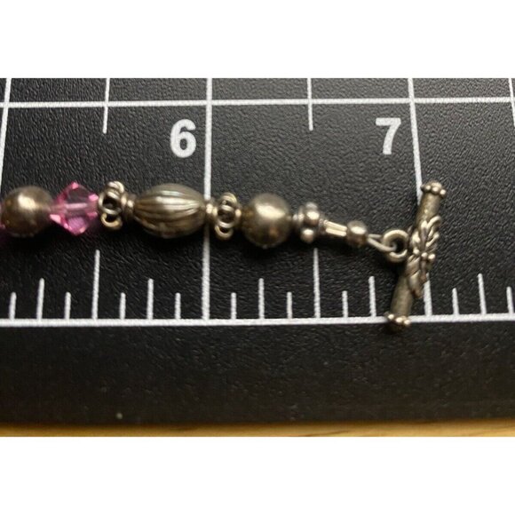 Sterling Silver "Alexis" Bracelet Beaded Charm Pink Crystal Toggle 7" JM Designs - Picture 8 of 8